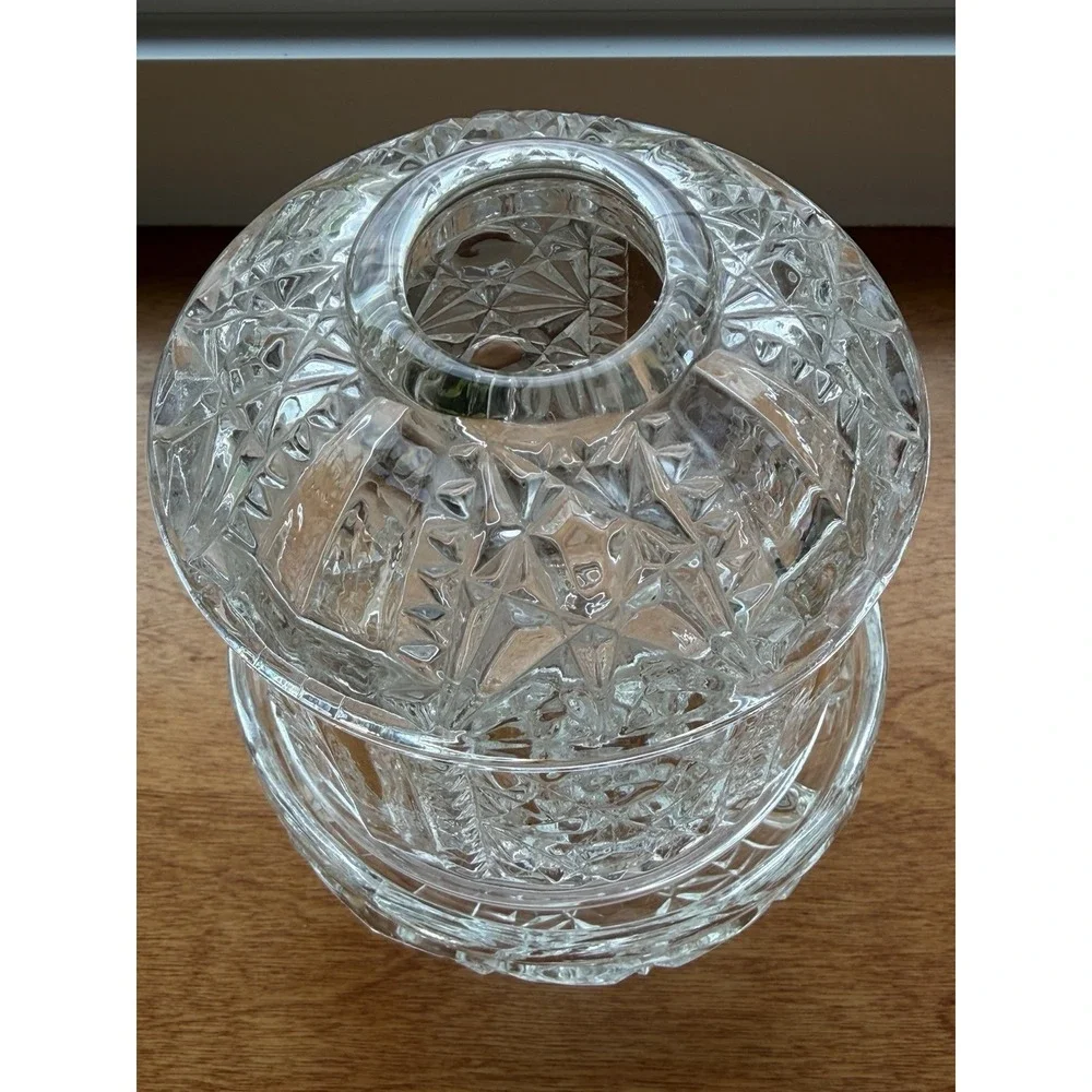 Vintage Indiana Glass Stars & Bars Clear Fairy Lamp Candle Holder MCM 6.5
